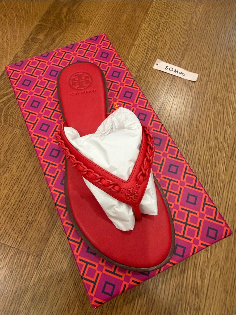 Tory Burch Red Braided V-Thong Sandal